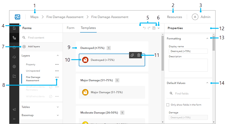 Forms page showing feature templates.