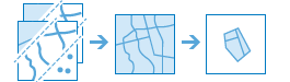 Three-part diagram that combines layers to produce masked results