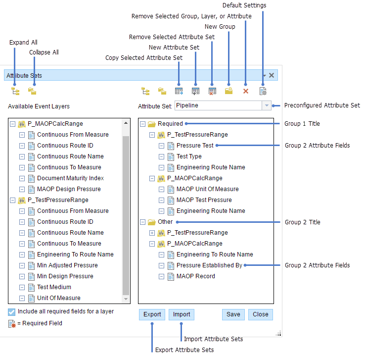 Attribute sets in the Event Editor